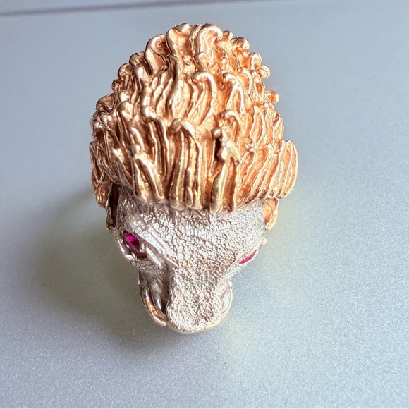 10k Solid Gold Ruby Eyes Lion’s Head Artisan Made Men’s HEAVY Ring Size … - Picture 6 of 16